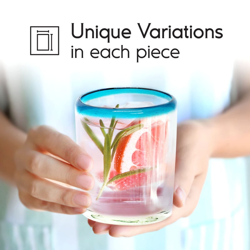 MexHandcraft Aqua Blue Rim 10 oz Tumbler Glasses (set of 6) Mexican Handmade Glassware, Recycled Glass, Lead-free, Toxin-Free (Tumbler) - Image 5